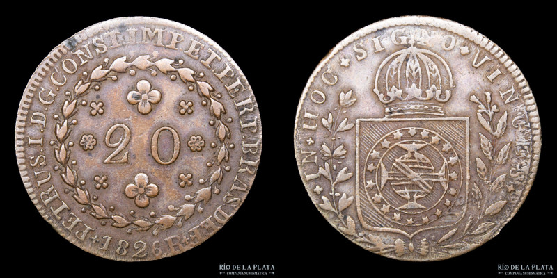 Brasil. Pedro I (1822-1831) 20 Reis 1826 R. Rio de Janeiro mint. Cobre; 30mm; 7....