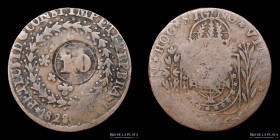 Brasil. Pedro I. 20 Reis 1828 B. Carimbo 10 Reis 1835. KM423.2