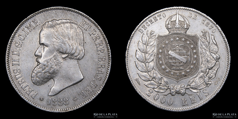 Brasil. Pedro II (1831-1889) 2000 Reis 1888. Plata 917; 37.0mm; 25.34g. KM485 (V...