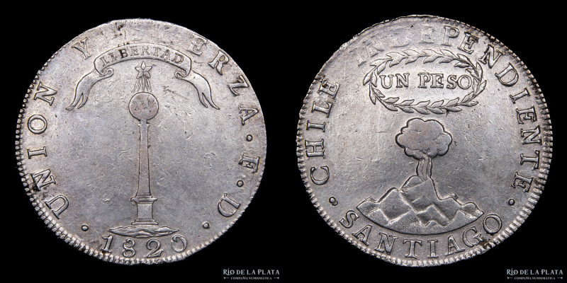 Chile. 1 Peso 1820 FD. Volcán. Plata 902; 38.5mm; 26.85g ; KM82.2 (VF+)

Estim...