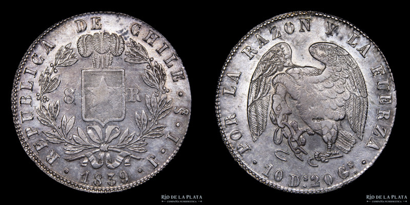 Chile. 8 Reales 1839 IJ. Plata 902; 38mm; 26.67g. KM 96.1 (VF+)

Estimate: USD...