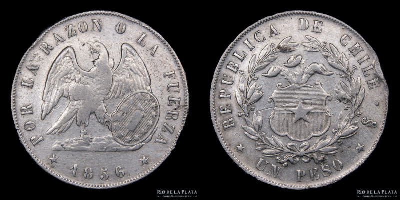 Chile. 1 Peso 1856 So. Sin sobrefecha aparente. Muy escasa. Santiago mint. Plata...