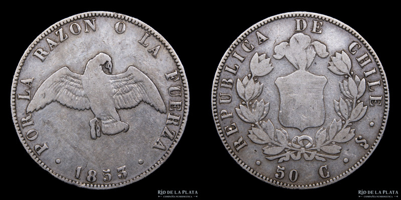 Chile. 50 Centavos 1853 So. Ceca de Santiago. Primer año de emisión. Cantidad ac...