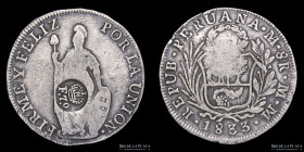 Peru. 8 Reales 1833 MM. Resello F7 de Filipinas. KM 83
