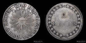 Rep. Sud Peruana. 2 Reales 1838. Arequipa. KM169.2