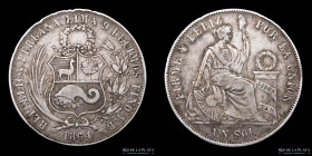 Peru. 1 Sol 1864 YB. Derteano. KM196.2