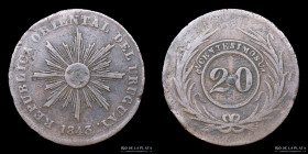Uruguay. 20 Centesimos 1843. KM2.2