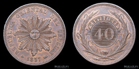 Uruguay. 40 Centesimos 1857. KM10