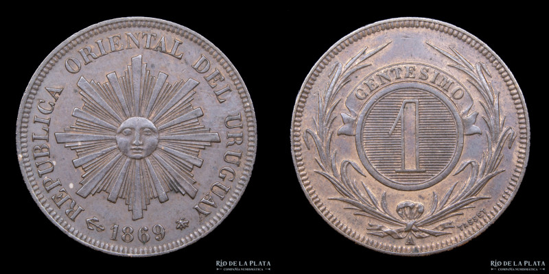 Uruguay. 1 Centésimo 1869 A. Cobre; 25.0mm; 5.03g. KM11 (UNC)

Estimate: USD 5...