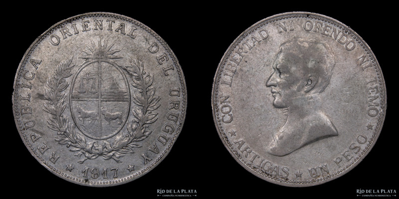 Uruguay. 1 Peso 1917. Plata 900; 37mm; 24.87g. KM23 (VF)

Estimate: USD 40 - 6...