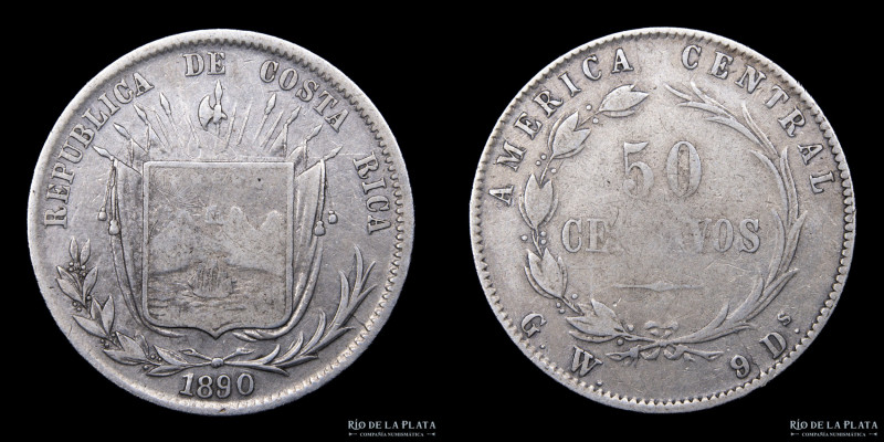 Costa Rica. 50 Centavos 1890. Cantidad acuñada: 58.000 unidades. Plata 750; 31.0...