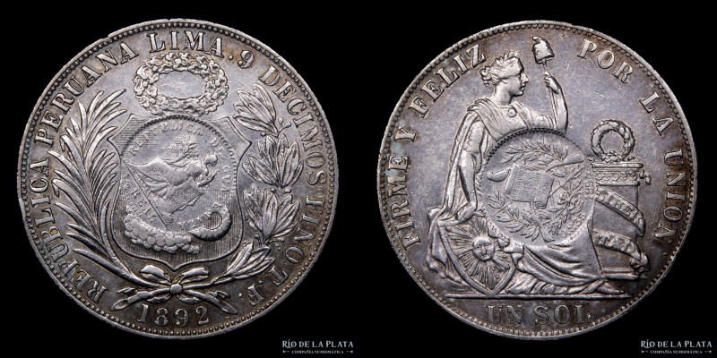 Guatemala. 1/2 Real 1894. Resello sobre Perú 1892. Plata 900; 37mm; 24.83g. KM22...