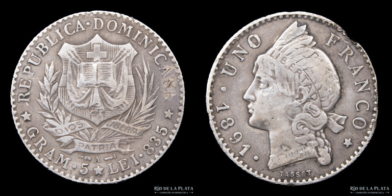 República Dominicana. 1 Franco 1891 A. Ceca de París. Cantidad acuñada: 125.000 ...