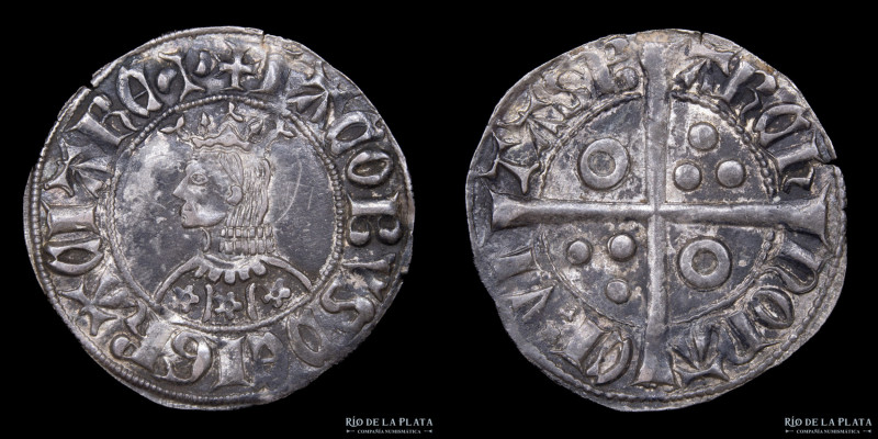 Reino de Aragón. Jaime II (1291-1327) 1 Croat ND, Barcelona mint. Plata; 24.5mm;...