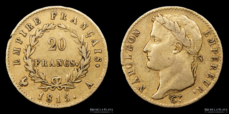 Francia. Napoleón I (1815) 20 Francs 1815 A. Ceca de Paris. Regreso de Napoleón ...