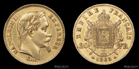 Francia. Napoleon III. 20 Francs 1865 BB. KM801.2