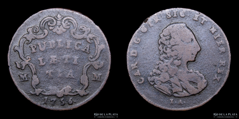 Estados Italianos. Reino de Nápoles. Carlos VII (1734-1759) 3 Tornesi 1756 IA. C...