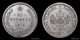 Rusia. Alexander II. 25 Kopecks 1878. KMY23