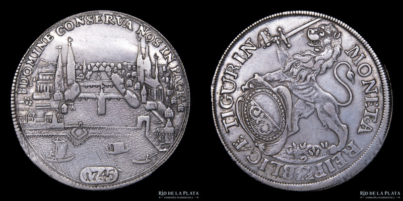 Suiza. 1 Thaler 1745. Cantón de Zurich. Plata 833; 40mm; 27.36g. KM 146 (XF)

...