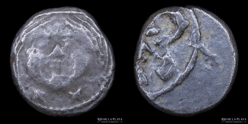 Populonia, Etruria. (c.400BC) 20 Asses. Silver; 19.0mm; 4.86g. A: Facing head of...