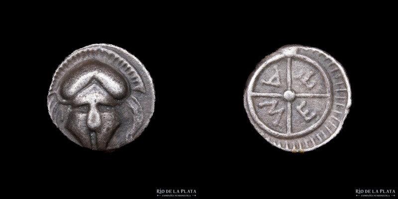 Messembria, Thrace (400-350BC) Diobol. Silver; 10mm; 1.03g. A: Crested corinthia...