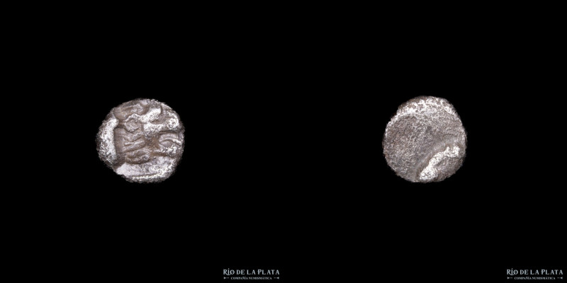 Caria, Uncertain (c.400-340BC) Tetartemorion. Silver; 6mm; 0.34g. A: Head of ram...