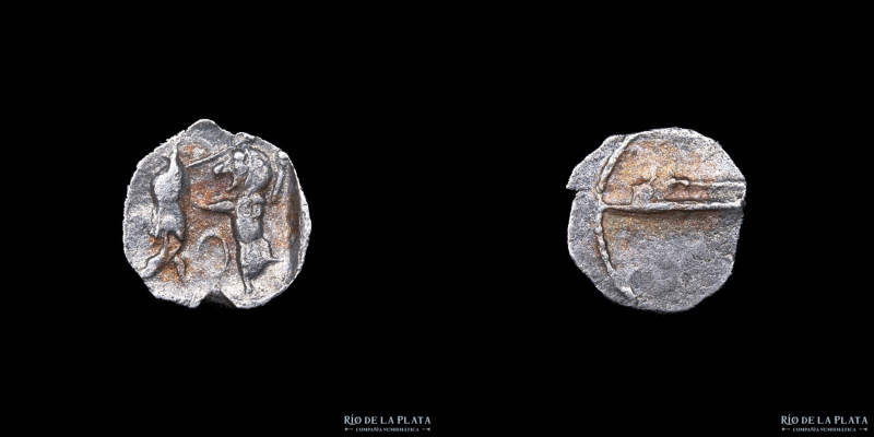 Sidon, Phoenicia (372-358BC) 1/16 Shekel. Silver; 10mm; 0.77g. A: Sidonian war g...