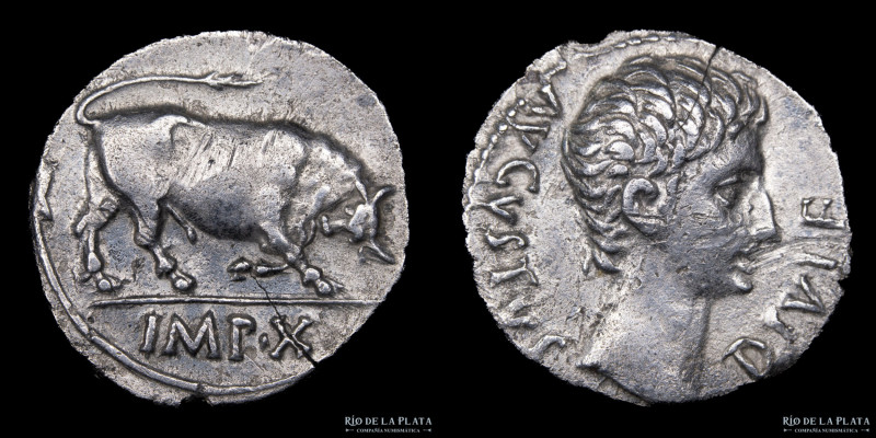 Augustus (27BC-14AD) Denarius. Lugdunum mint, struck 11-10BC. Silver; 18mm; 3.71...