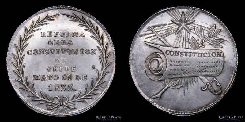 Chile. 1833. Proclama. Reforma constitucional. Plata; 34mm; 13,80g. (AU)

Esti...