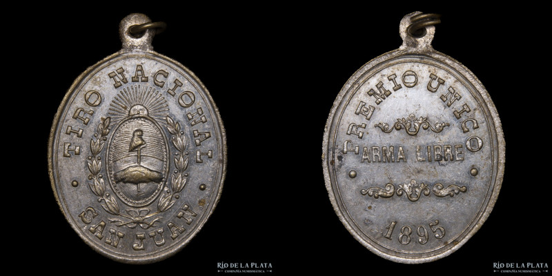 Argentina. Tiro. 1895. Tiro Nacional San Juan. Premio Único. Arma Libre. Metal p...