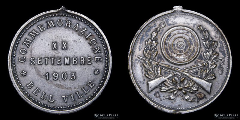 Argentina. Tiro. 1903. Commemorazione XX settembre. Bell Ville. Plateado; 30.5mm...