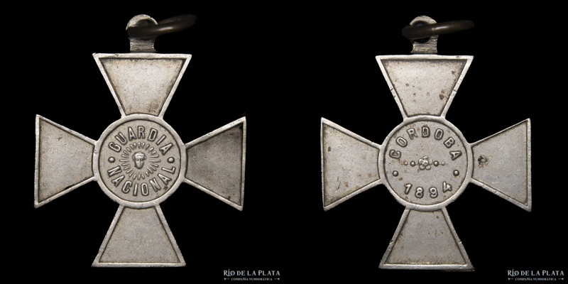 Argentina. 1894. Córdoba. Premio Insignia Guardia Nacional. Plata; 27x27mm; 5.43...