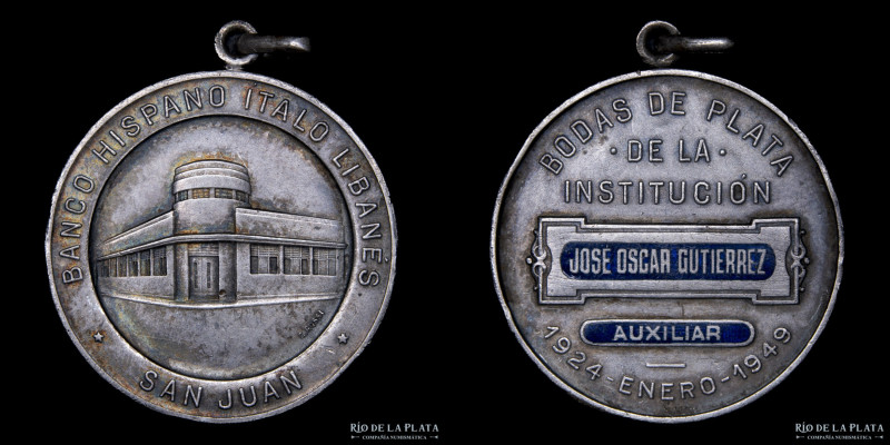 Argentina. 1949. Banco Hispano Italo Libanés. Bodas de Plata. San Juan. Plata es...