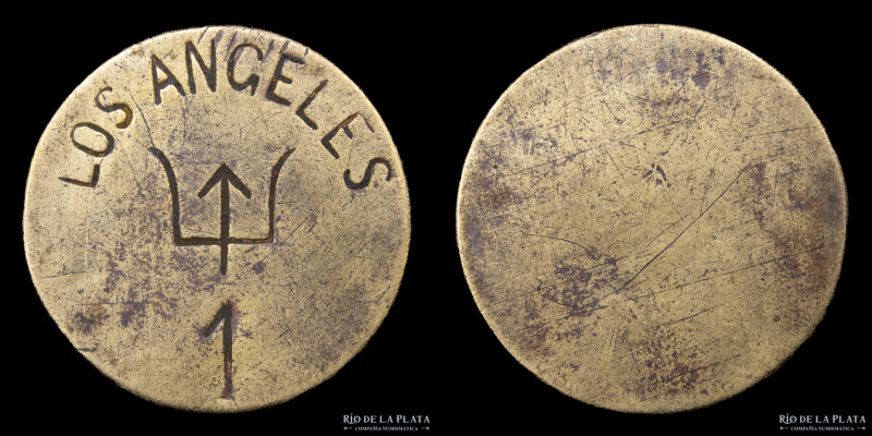 Argentina. Ficha. Valor 1. Carlos Ball. Los Ángeles. Azul. Latón; 25mm; 2.16g. (...