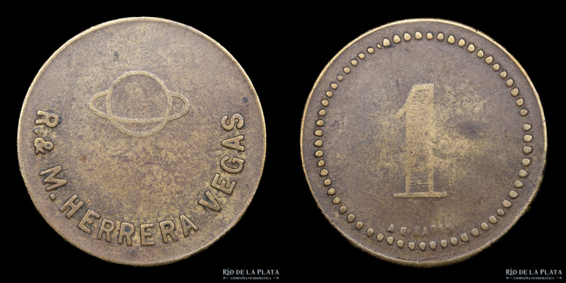 Argentina. Ficha. Esquila. 1 Vellón. Rafael y Marcelino Herrera Vegas. Bronce; 2...