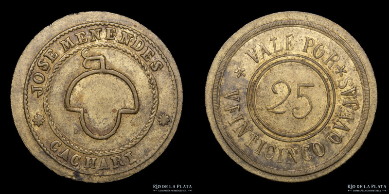 Argentina. Ficha Esquila Valor 25 (Vellones). Estancia de José Menendes. Marca N...