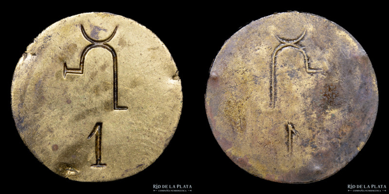 Argentina. Ficha Esquila Valor 1 (Vellón). Estancia de Sebastián M. Ganduglia y ...