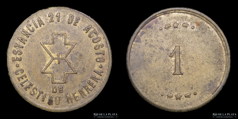 Argentina. Ficha Esquila Valor 1 (Vellón). Estancia 21 de Agosto de Celestino He...