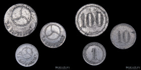 Argentina. Fichas. Lote x3. Valores 100, 10 y 1. La Esperanza. Perinori. Bolivar