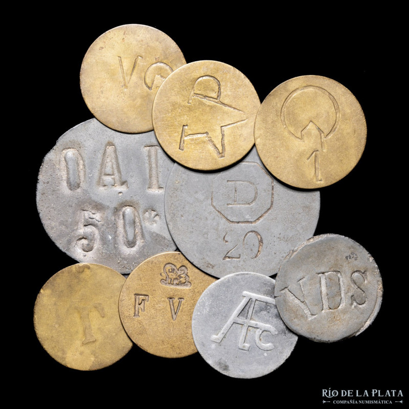 Argentina. Fichas. Lote x9. Varios metales, valores y marcas a estudiar. chapa/l...