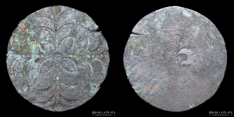 Argentina. Boton. c.1870. Sobre 4 Centésimos Paraguay. Cobre; 37mm; 18.59g. (VF)...