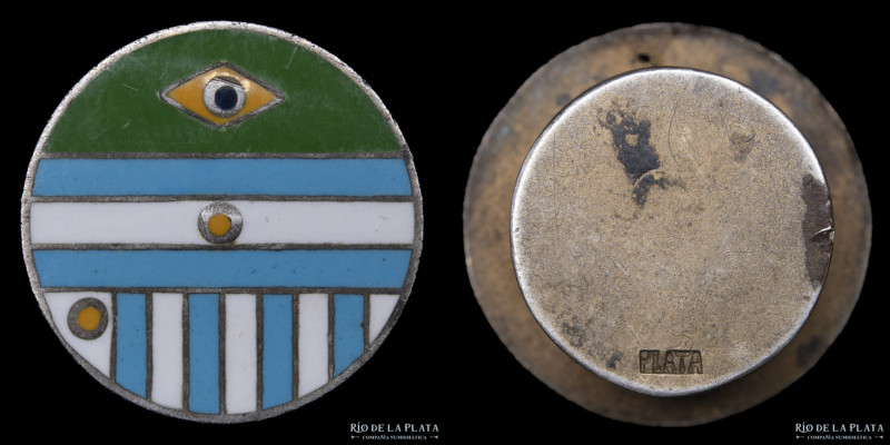 Argentina. Botón/Pin. Banderas Argentina/Brasil/Uruguay. Plata; 16.5mm; 5.0g. (X...