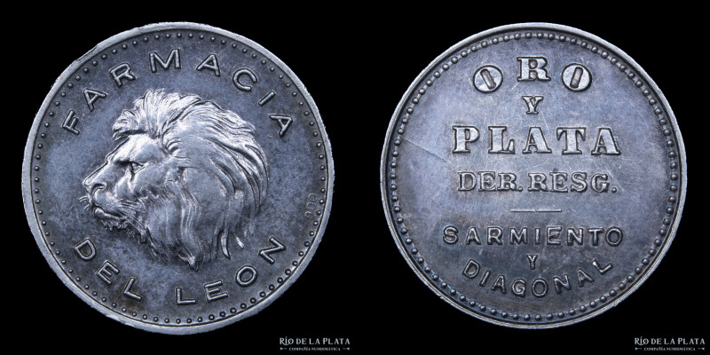 Argentina. Ficha Publicitaria. Farmacia del León. Plata; 21.5mm; 5.11g. Módulo g...