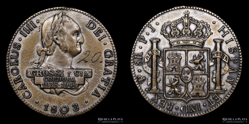 Argentina. Ficha Publicitaria. Grossi y Cia. Córdoba. Bronce; 36.0mm; 16.17g. (X...