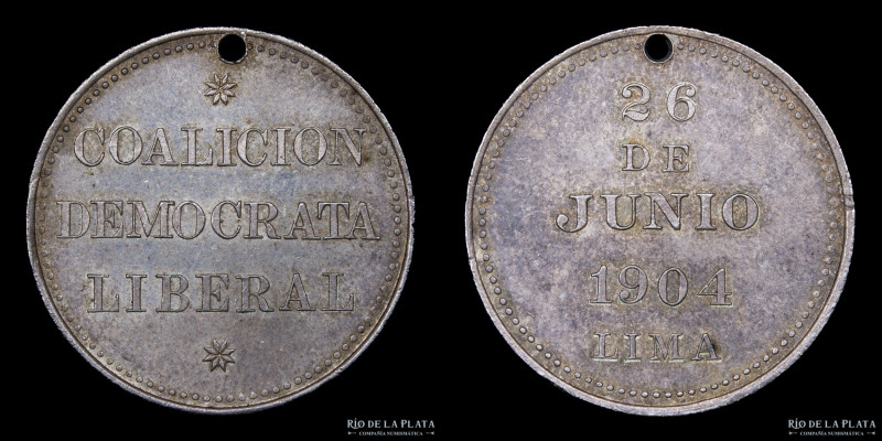 Perú. 1904. Coalición Democrática Liberal. Lima. Plata; 23.0mm; 4.65g. (AU) Perf...