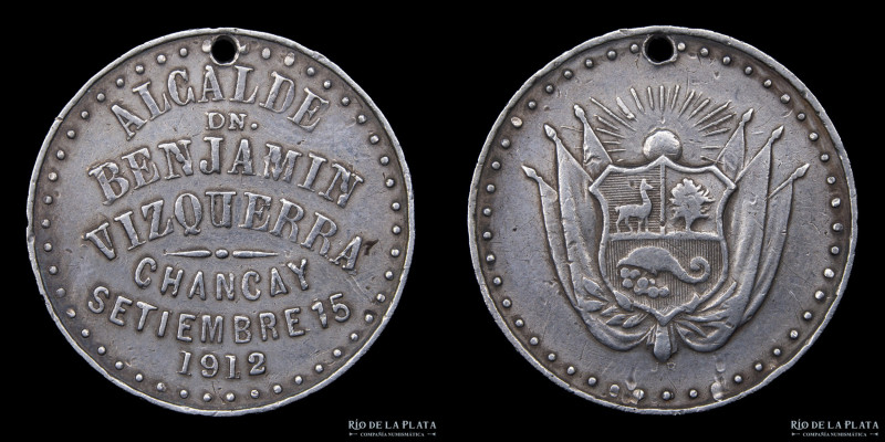 Perú. 1912. Alcalde Benjamin Vizquerra. Chancay. Plata; 23.0mm; 4.94g. (VF+) Per...