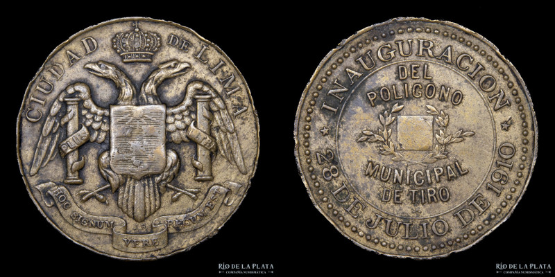 Perú. 1910. Inauguración del Poligono Municipal de Tiro. Lima. Bronce; 30.0mm; 1...