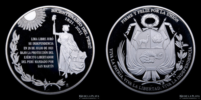 Perú. 2021. Bicentenario de la independencia. Plata 925; 40mm; 27g. Solo 100 uni...