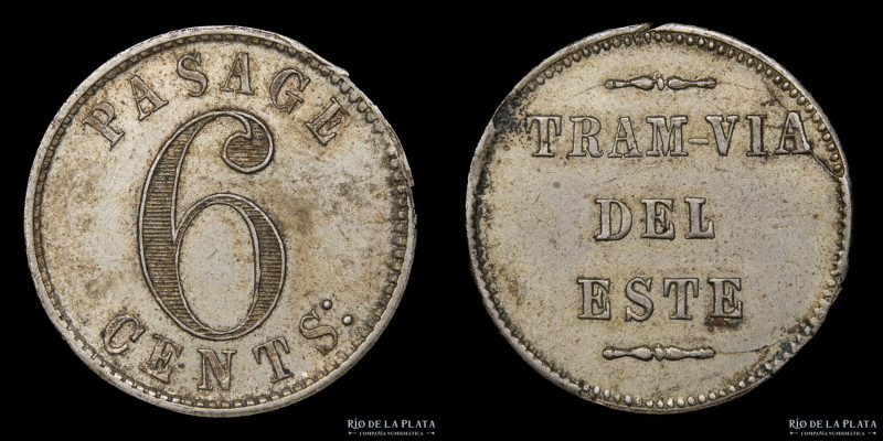 Uruguay. Ficha. Pasage Tranvía del Este. 6 Cents. Metal blanco; 22mm; 3.52g. (XF...