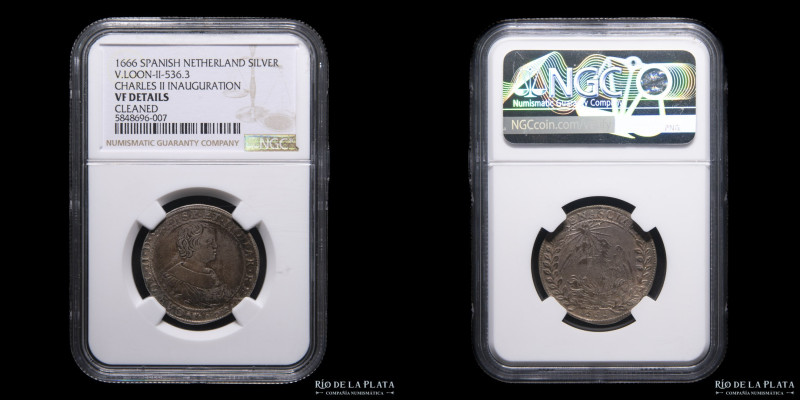 Paises Bajos Españoles. Jetón 1666. Inauguración de Carlos II (1665-1700). Braba...